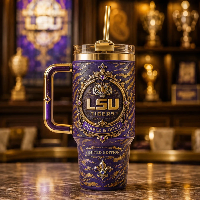 LSU Purple & Gold - Ornate Crest Drinkware Composition