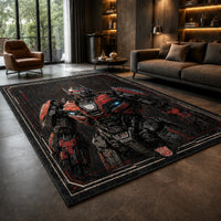 Steel Silence - Red and Black Mech Sentinel Rug
