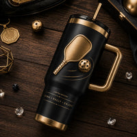 Dink, Rally, Enjoy - Gold Pickleball Momentum on Matte Black