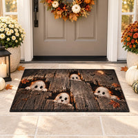 Peekaboo Planks - Playful Ghost Doormat in Weathered Wood