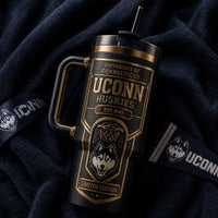 UCONN Heritage Crest - Blackout and Brass Tumbler Graphic