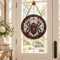 Crowned Arachne - Ruby and Obsidian Round Window Hanging