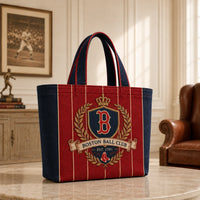 BOS Heritage Crest - Pinstripe Tote in Navy and Red