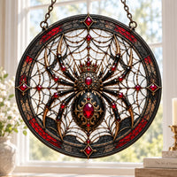Crowned Arachne - Ruby and Obsidian Round Window Hanging