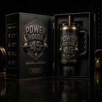 Powerhouse 45 - Blackout Emblem Tumbler in Brass Relief