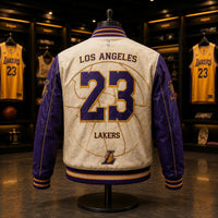 LAL Cream and Purple - Varsity Jacket With Courtside Confidence