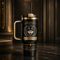 UCONN Crest - Gold Heraldry on a Black Tumbler